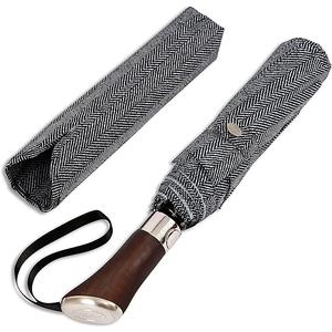 Balios (Designed in UK) Travel Umbrella Luxurious Golden Hardwood Handle Auto Open & Close Windproof Frame Single Canopy Automatic Folding Umbrella Men's & Ladies