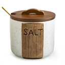 Salt Container for Countertop, Ceramic Salt Cellar with Lid and Spoons, 10 OZ Salt Bowl Holder, White (Set of 1)