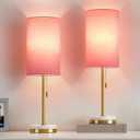 Luvkczc Minimalist Table Lamp Set of 2, Nightstand Lamp for Bedroom Living Room, Modern Pull Chain Bedside Lamp with Marble Base, Fabric Shade, Small Desk Lamp for Home, Office, Reading,Pink