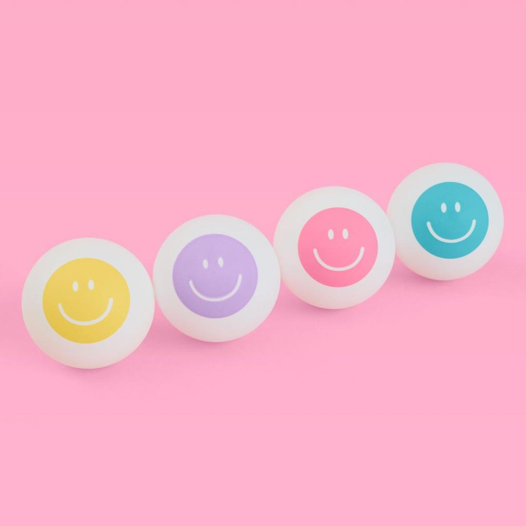 xo, Fetti Ping Pong Smiley Balls - 4 pcs, 40mm | Fun Bachelorette Ping Pong Game, Happy Pastel Birthday Party Decorations, Table Tennis Game, Rainbow, Gag Gift, 21st Bday