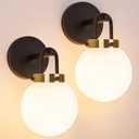 Modern Wall Sconces Set of Two, Black Gold Wall lighting, Bathroom Vanity Light with White Globe Glass, Wall Sconce Light - Wall Lamps for Bedroom Living Room Hallway Stairs Kitchen, E26 Socket