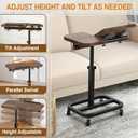 Large-Size Portable Laptop Rolling Desk with Wheels, Adjustable Height and Tilt Top Stable Mobile Over-Bed Table for Home Use - Brown