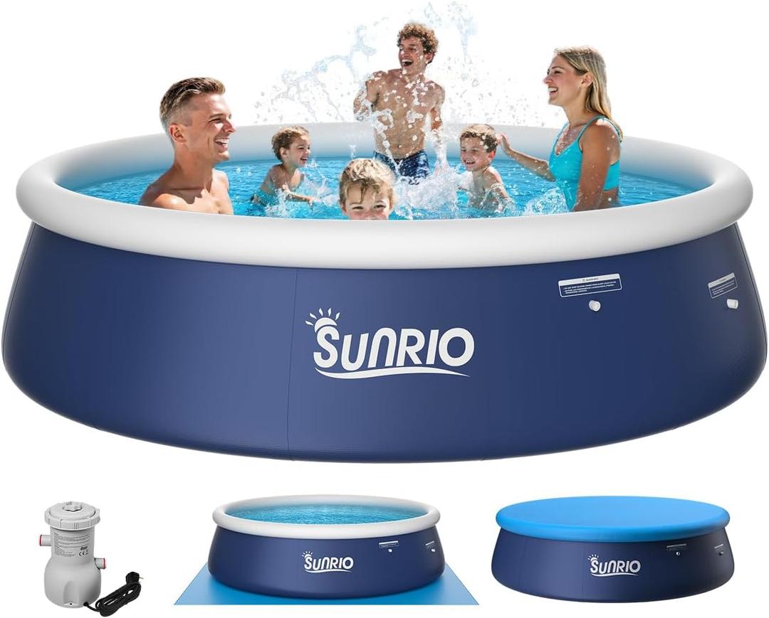 10'*30" Round Inflatable Top Ring Above Ground Swimming Pool Fast Easy to Set Up with 330GPH Filter Pump, Pool Cover and Ground Cover for Summer Outdoor Garden Backyard Childen Adults