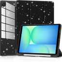 Case for Samsung Galaxy Tab A11 8.7 Inch 2025 (Model: SM-X130/X133/X135), Cute Glittering Sparkly Shockproof Cover with Sparkly Crystal Clear Back and Pencil Holder for Galaxy Tab A11, Black