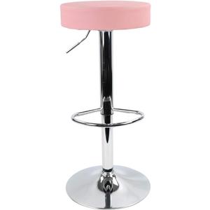 KKTONER Round Bar Stool PU Leather with Footrest Height Adjustable Swivel Pub Chair Home Kitchen Bar stools Backless Stool (Pink)