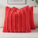 FUTEI Christmas Red Decorative Throw Pillow Covers 18x18 Inch Set of 2,Soft Fluffy Faux Rabbit Fur Thick & Thin Striped Textured Cushion Case,Modern Home Decor for Couch Bed Living Room