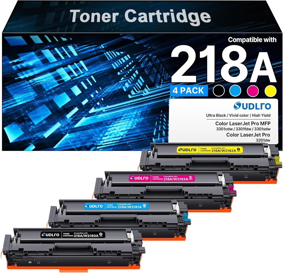 218A 218X Toner Cartridges 4 Pack - 3301fdw Toner Replacement for HP 218A: HP 218X Toner Cartridges for HP Color Laser Pro MFP 3301FDW 3301CDW 3201DW 3301SDW Printer Ink, W2180A 218A High Yield Ink