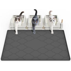 Cat Mat for Litter Box, 38" X 26" Large Silicone Cat Litter Trapping Mat, Easy Clean for Scatter Control, Soft on Kitty Paws, Waterproof, Urine-Proof, Non-Slip Kitty Litter Mat for Floor, Black