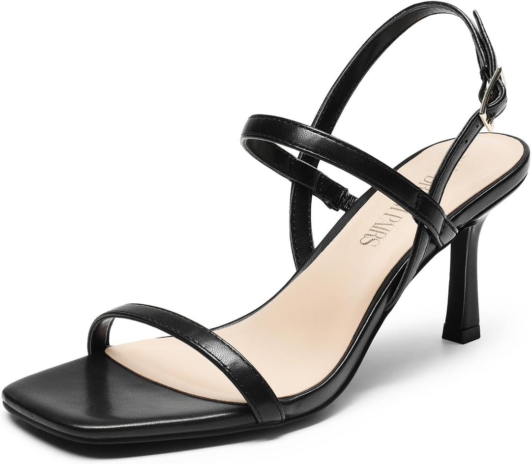 DREAM PAIRS Womens Slingback Heels Square Open Toe Strappy Sandals Ankle Strap High Heeled Dressy Shoes, Size 7