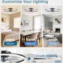 VOLISUN Low Profile Ceiling Fans with Light and Remote, No Assembly, 24in Fandelier Ceiling Fan with Lights, 3000K-6500K Dimmable Flush Mount LED Fan Light, Black Bladeless Ceiling Fans for Bedroom