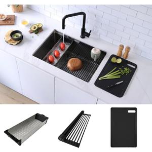 Stylish Workstation Kitchen Sink Accessory Kit Included Accessories Cutting Board Colander and Roll Up Drying Rack, A-918KIT