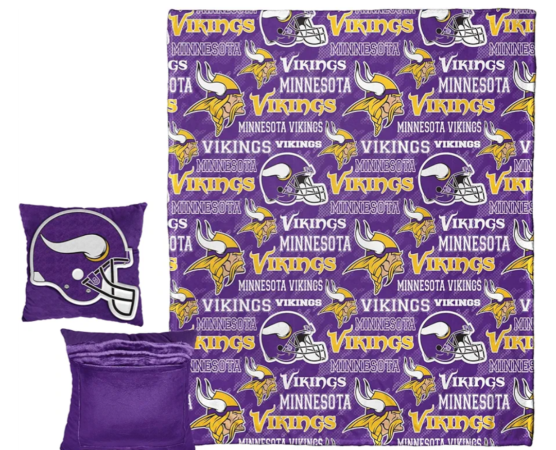 NORTHWEST NFL Hypnotic Camo Pocket Pillow 14x14 and Throw Blanket 40x50 Set, Minnesota Vikings, Team Colors