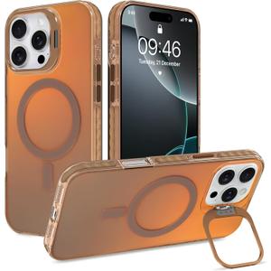 Cute Case for iPhone 16 Pro Max Case with Stand for Women Girls Men [Compatible with Magsafe] Aesthetic Glitter Sparkly Bling Magnetic Phone Cover with Camera Lens Kickstand, Iridescent Gold