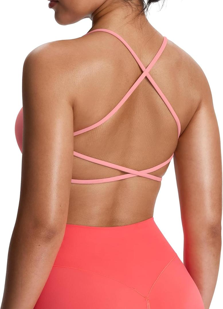 Aoxjox Women's Workout Sports Bras Fitness Ivy Low Impact Bra Yoga Crop Tank Salmon Rose, S