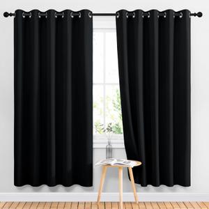 NICETOWN Blackout Curtains Panels for Living Room, 2 Panels, 66 x 70 Inch, Black, 3 Pass Microfiber Noise Reducing Thermal Insulated Solid Ring Top Blackout Window Drapes
