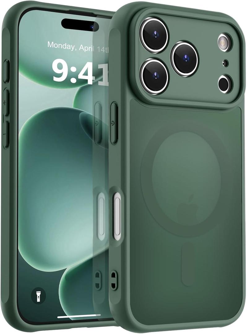 MOCCA Magnetic for iPhone 17 Pro Case, (Compatible with Magsafe) (16FT Military Grade Protection) Full Camera Protection Anti-Fingerprint Slim Translucent Matte Phone Cover 6.3", Midnight Green