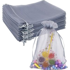 100PCS Silver Gray Organza Bags - 5X7 inches Sheer Mesh Drawstring Gift Bags for Wedding, Baby Shower, Party Favors (Grey)