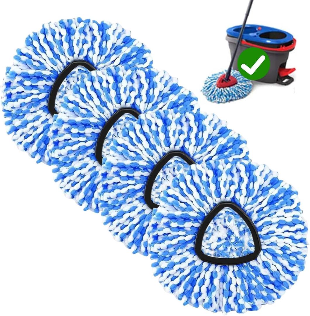 4-Pack Spin Mop Replacement Head for O-Ceda RinseClean Spin Mop Refill 2-Tank System Microfiber Deep Cleaning Machine Washable and Easy-to-Replace (Blue)