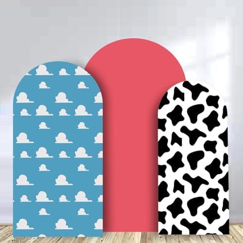 Arch Backdrop Covers Cartoon Toy Story Spandex Cow Theme Sky Blue Backdrop Cover Kids Birthday Decor (6FT,6.6FT,7.2FT)