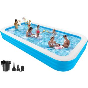 Large Inflatable Pool with Air Pump, 158" X 74" X 22" Blow-Up Pool for Kids, Family, Adults, Inflatable Swimming Pool for Backyard, Outdoor, Garden, Summer Water Party