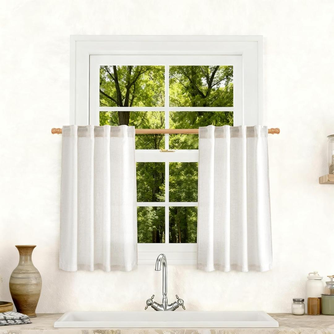 Cream Natural Linen Curtains 36 inch Length 2 Panels Set Boho Farmhouse Living Room Drapes Light Filtering Rod Pocket Back Tab Privacy Semi Sheer Curtains 36 inches Long Ivory Colored