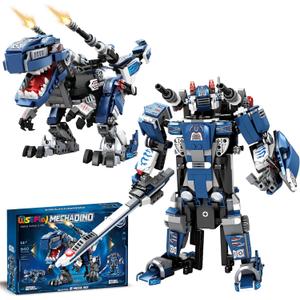 WISEPLAY 3-in-1 Motorized Mecha Dinosaur Building Set  STEM Robot Toy for Kids 10+, Transforming Model with Motor  T-Rex, Warrior, Mech  Educational Gift for Boys & Girls