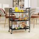HDANI 3 Tier Metal Utility Multipurpose Rolling Cart,Large Capacity Heavy Duty Cart with Lockable Wheels Rolling Cart with 2 Lockable Wheels for Home,Office,Kitchen,Bathroom,Bedroom(Black)