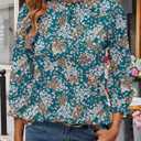 SimpleFun Womens Blouses 3/4 Sleeve Ruffle Neck Printed Business Casual Tops Flowy Dressy Work Shirts