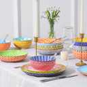 Selamica Ceramic Plates and Bowls Sets,32 Pieces Dinnerware Sets for 8,Scratch Resistant Dish Set for family gathering,Dishwasher & Microwave Safe, Assorted Colors