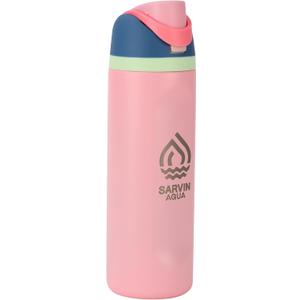 Insulated Water Bottle for Sports, 24 Oz Double Wall Vacuum Travel Bottle with Flip-Top Lid, Dual Sip Leakproof Stainless Steel Water Bottle with 2 in 1 Straw, Keeps Beverage Hot or Cold, Pink Mint