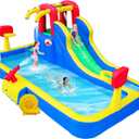 Inflatable Water Park with Blower, Bouncy Castle with Water Cannon and Double Basketball Rings