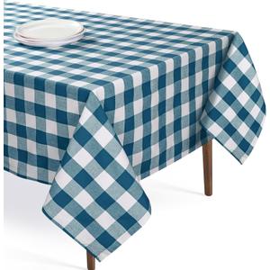 Buffalo Plaid Check 52"x70" Tablecloth 100% Cotton Washable Rustic Rectangle Table Cover Decorative for Gifts, Dining, BBQ, Buffet Parties & Camping - Teal