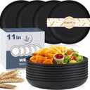 Large Wheat Straw Dinner Plates - 11 Inch Unbreakable Set of 8 - Dishwasher & Microwave Safe, Deep Edge for Kitchen and Camping (Black) (11 Inch large)
