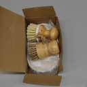 SUBEKYU Dish Brush, Bamboo Dish Scrubber Brush Set with Tray, Natural Kitchen Dishwashing Scrub Brush for Cleaning Dishes/Pans/Pots, Built-in Scraper, Natural Sisal + Palm Bristles, Set of 2