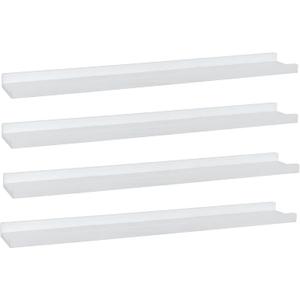 Long Floating Shelves 36 Inches Set of 4,Wood Picture Shelf for Wall with Ledge,Photo Frames Display Shelves Wall Mounted Rustic for Living Room Bedroom Kids Nursery,Home Decor (Rustic White)