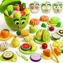 iPlay, iLearn Toddler Play Food Toy, Kids Cutting Fruit Vegetable Toy Food Set, Girl Pretend Play Kitchen Accessories W/ Storage Box, Emotional Learning Activities Birthday Gift 3 4 5 6 8 Year Old Boy