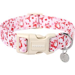DOGWONG Valentine's Dog Collar, Adjustable Durable Pink Heart Dog Collar Cute Dog Collar for Small Medium Dogs