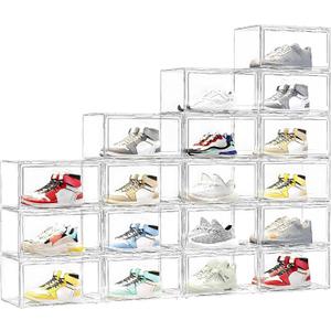 MMBABY 12 Pack Acrylic Clear Shoe Boxes– Ultra Clear Plastic Stackable Sneaker Storage For Sneakerhead. Professional Grade Shoe Display Case with Magnetic Door.Fits US Size 15