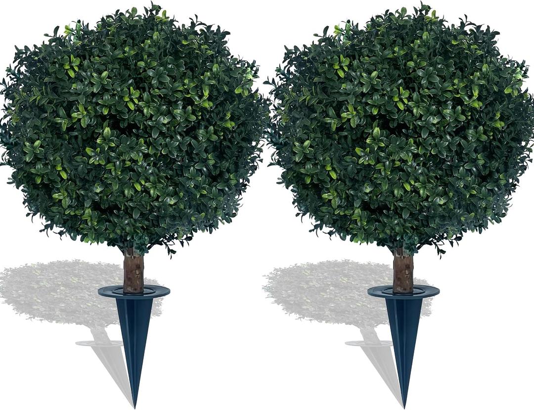 2 x kyesyes Artificial Boxwood Ball Bush 27" Tree UV Resistance Rated with Spike. Easy to Push in The Ground.Plant Looks Great in a Planter Anywhere. Indoor/Outdoor Decor 2 Pack