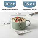 Ceramic Soup Bowls with Lids: 38 Ounce Extra Large Soup Mug with Handle & Spoon - Oversized Microwave Ramen Bowl Set of 2, 6 Inch, Green & White
