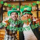 2 x Green Glitter Happy St Patricks Day Banner and Shamrock Garland, Saint Patricks Day Shamrock Clover Garland Banner Decorations for Happy Saint Patrick's Day Banner Decorations