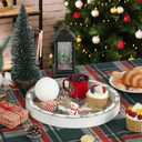 Putuo Decor Round Christmas Serving Tray Christmas Decorations for Home Rustic Decorative Wooden Tray Christmas Tray Serving Platters for Entertaining for Coffee Wine Table Serving (Brown and White)