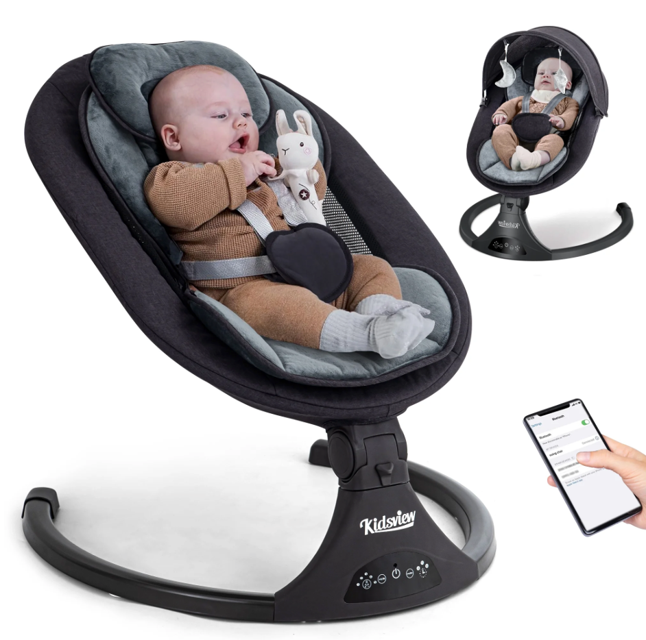Electric Baby Swing for Infants ,Portable Baby Swing with Timing Function 5 Swing Speeds Bluetooth Touch Screen,Music Speaker 12 Preset Lullabies for Babies 0-9 Months,0-20lb,Unisex,Black