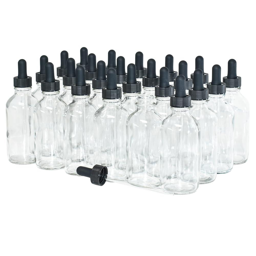 Eye Dropper bottle, Hoa Kinh 24 Pack 2 Oz 60ml Clear Glass Bottles, with Glass Eye Droppers for Essential Oils