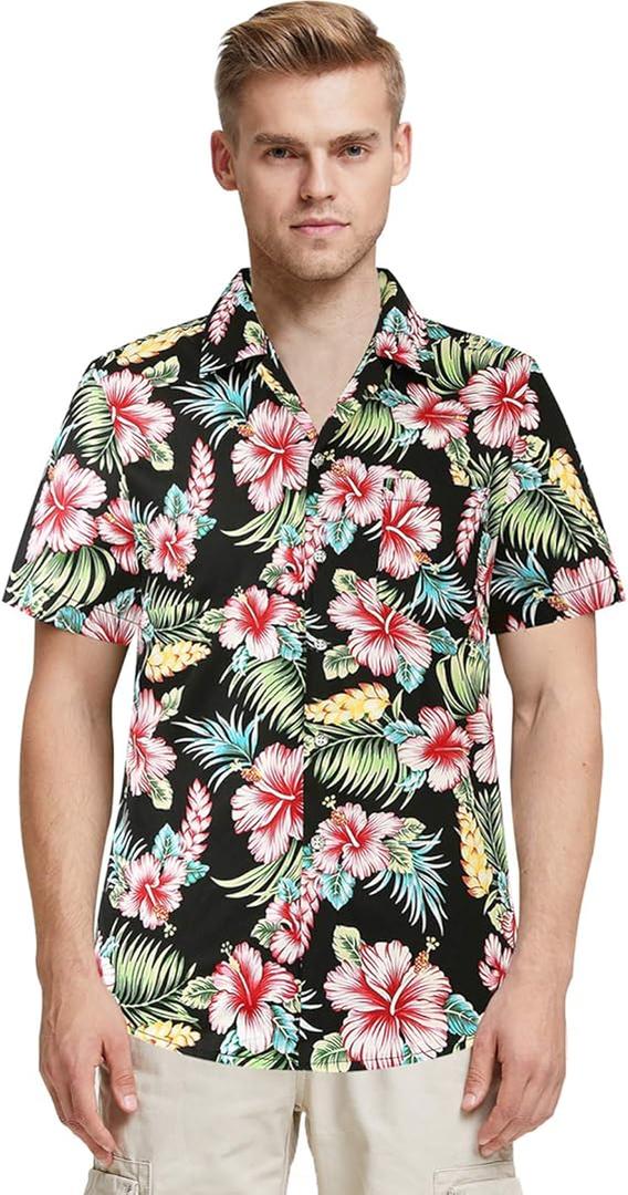 SSLR Mens Tropical Shirts Relaxed Fit Short Sleeve Hawaiian Shirts for Men, Large
