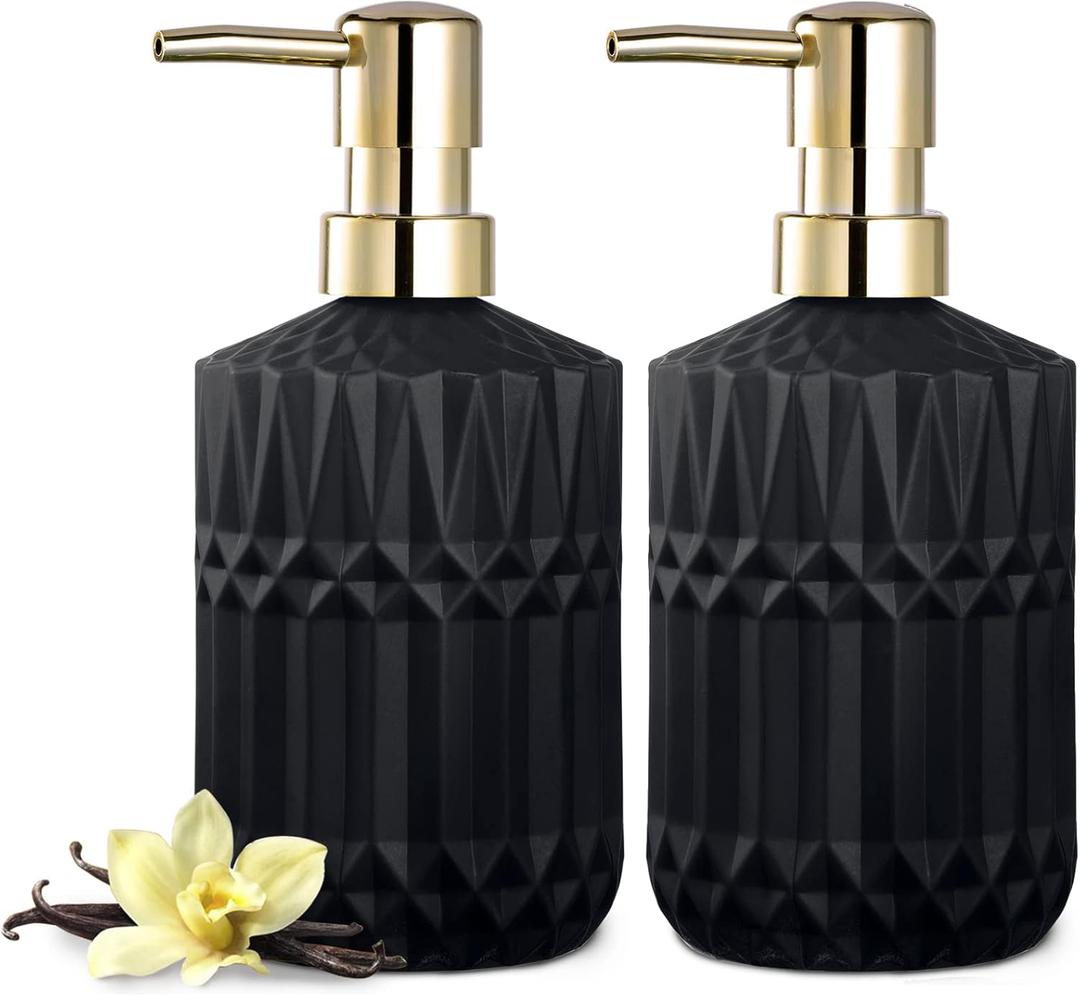 EMPO Clear Glass Soap Dispenser with ABS Plastic Pump, Crystal Lotion Dispensers for Kitchen Sink, Bathroom (2Pack Matte Black) (Standard)