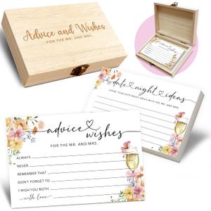 50 Pcs Advice and Wishes for the Mr and Mrs Cards in Box - Bridal Shower Guest Book - Perfect for Newlywed Games, Reception Decor, Engagement Parties & Anniversary Wishes(Champagne) - B03