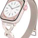 BRG Thin Mesh Loop Compatible with Apple Watch Bands for Women 40mm 41mm 38mm 42mm Series 11 10 9 8 7 6 5 4 3 2 1 SE, Metal Magnetic Stainless Steel Strap with X-Shape Diamond Clasp for iWatch Bands