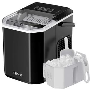 Silonn Ice Maker Countertop Machine with Handle, 26lbs in 24h, 9 Ice Cubes Ready in 6 Mins, Self-Cleaning Ice Makers with Basket and Scoop, Ideal for Home, Kitchen, Camping, RV