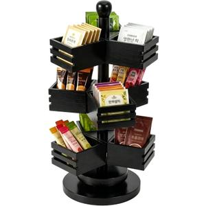 3-Tier Rotating Bamboo Tea Bag Organizer Carousel, Holds 108 Tea Bags